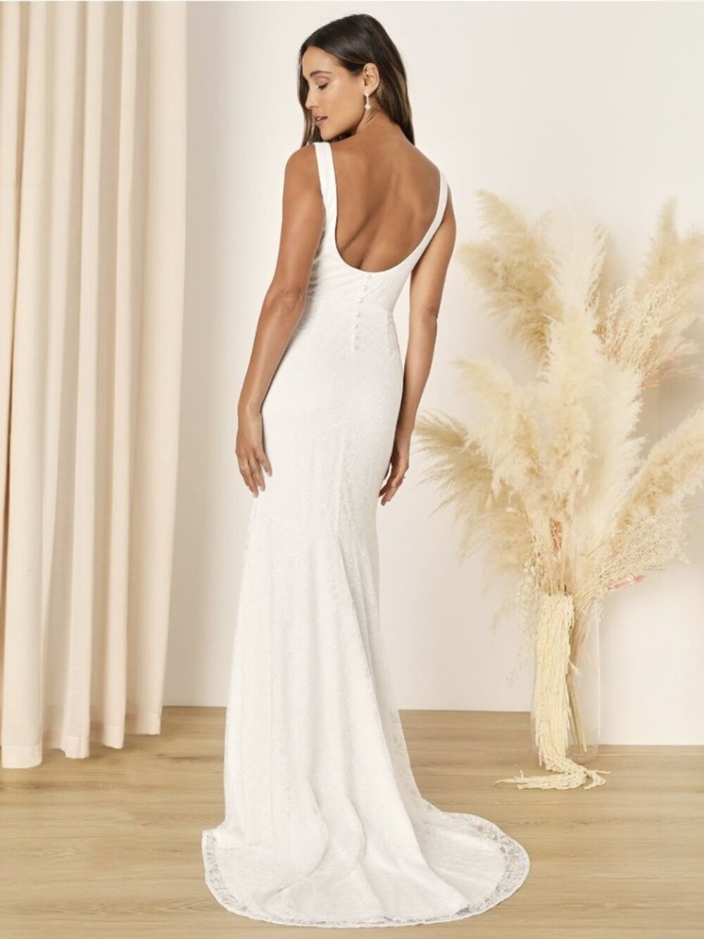 Lulus Eternal Happiness White Lace Square Neck Mermaid Maxi Dress NWT - Picture 4 of 5